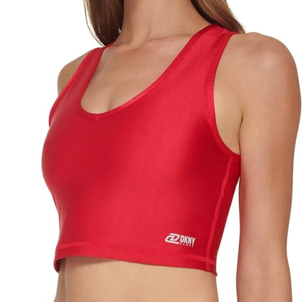 NWT Medium  DKNY Sport High Shine Sports Bra Top in Ski Patrol Red